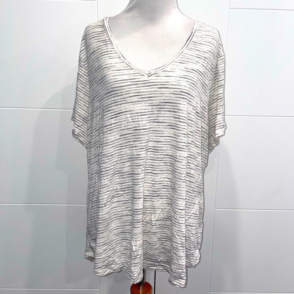 NWT white and gray striped v neck